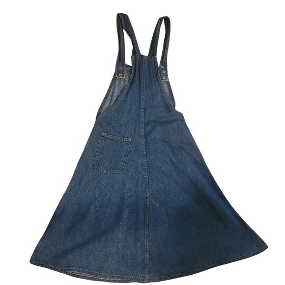 Small? Vintage 80s Blue Denim Jumper Dress with Adjustable Straps and Pockets - Picture 6 of 11